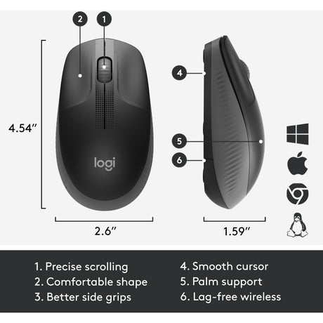 Logitech m190 trådlös mus i full storlek (svart, 1000 dpi)