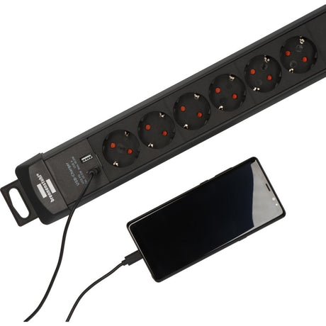 Brennerstuhl prémiový predlžovací kábel 6-pásmový s USB-C PD 30W a USB-A 18W predlžovací kábel (čierny, 1x USB-A, 1x USB-C)