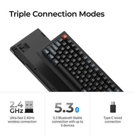 Keychron V5 Ultra 8K Wireless Custom Mechanical Keyboard (Black, US Layout (QWERTY), Silk POM Red, 96%, RGB, Hot Swap, 2.4 GHz | Bluetooth 5.3 | USB-C)