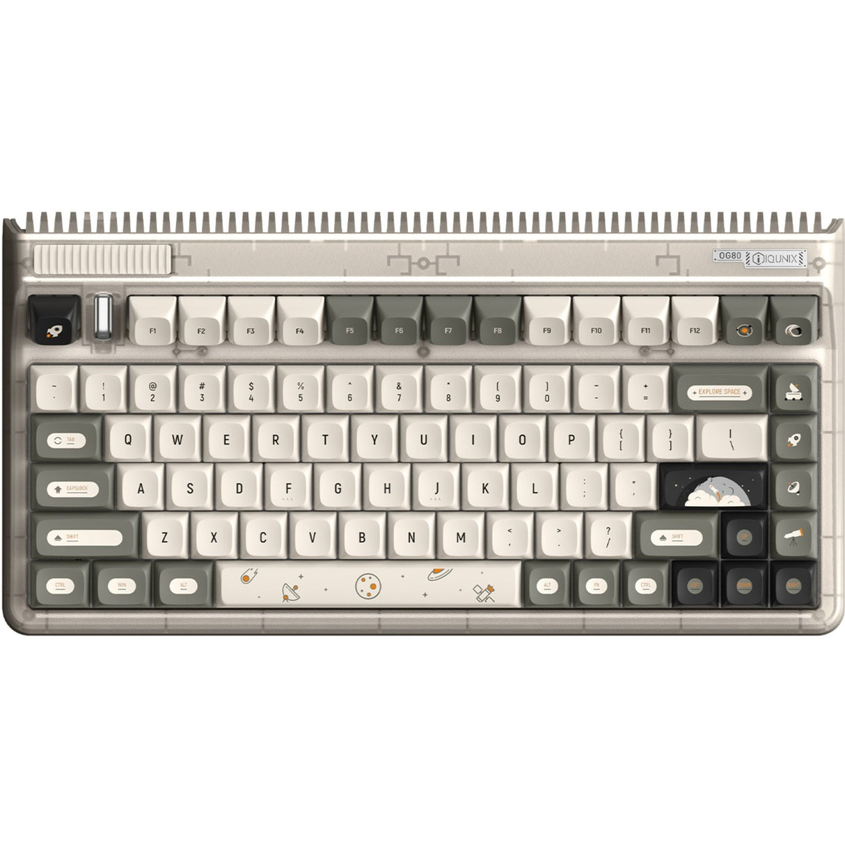 Iqunix og80 hitchhiker wireless mechanical keyboard (gray, us layout (qwerty), cherry mx silent red, 80% (tkl), rgb leds, hot-swappable, pbt, 2.4ghz | bluetooth 5.1 | usb-c)