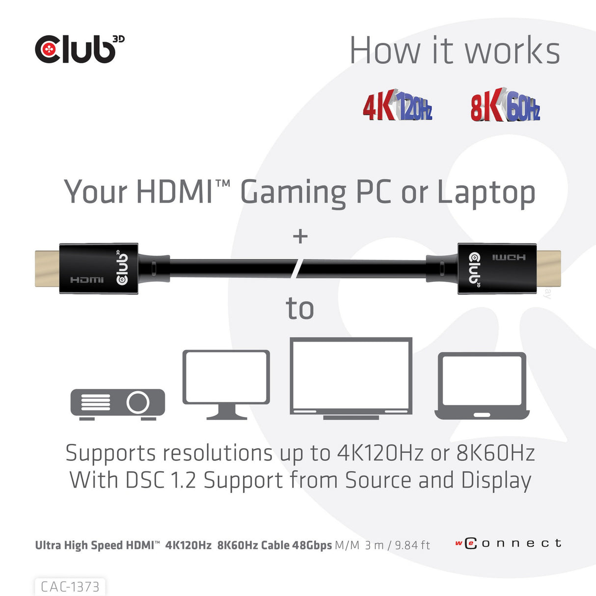 Club 3D Ultra-High-Speed-HDMI-2.1-zertifiziertes Kabel männlich-männlich (schwarz, 3 Meter, 4K 120 Hz, 8K 60 Hz, 48 Gbit/s)