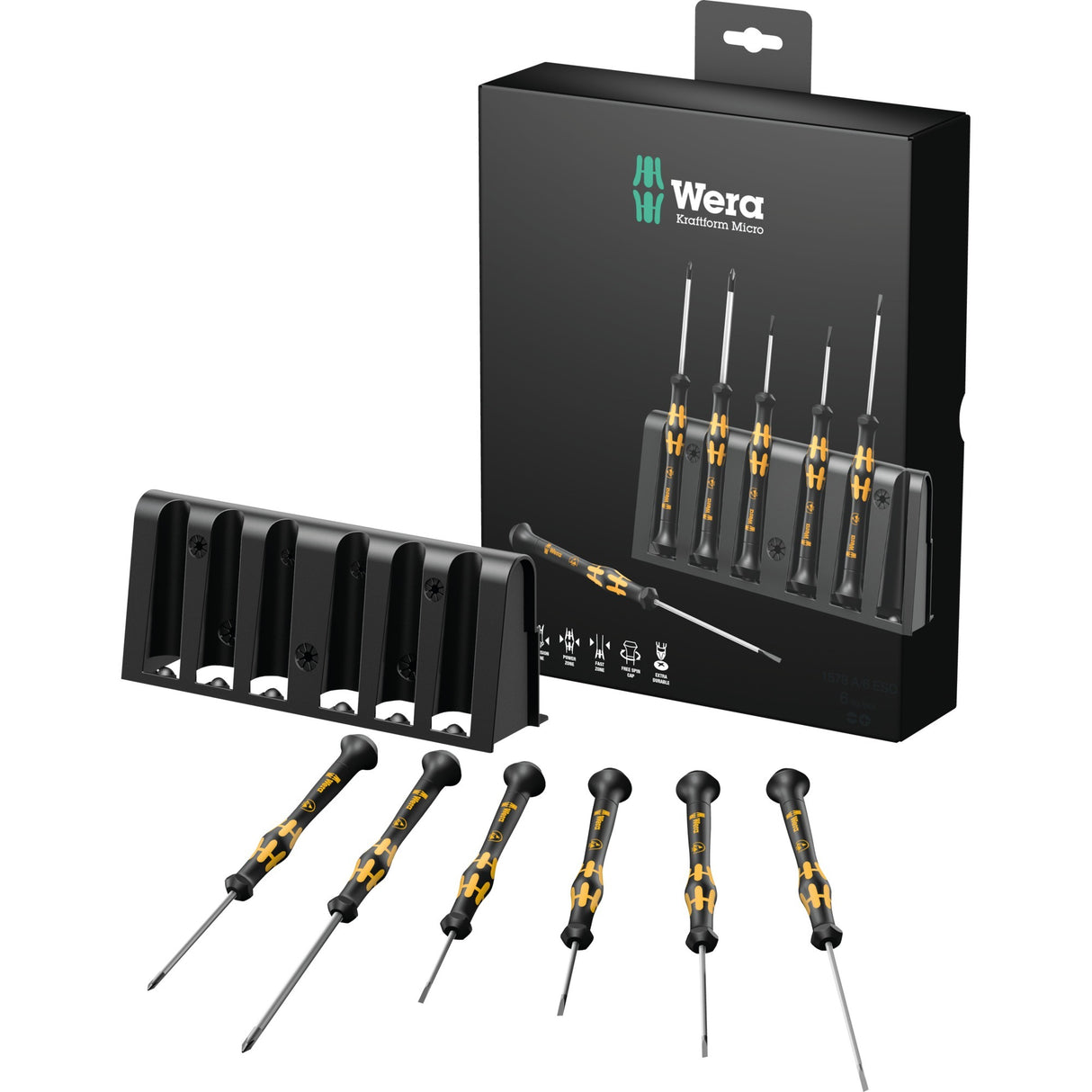 Wera Micro ESD Screwdriver Set with Rack (Black Yellow, 6-piece)