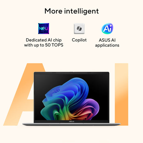 Asus vivobook 14 m1407ga-ly012w 14 copilot+ laptop (zilver | ryzen 7 445 | radeon 840m | 16 gb | 512 gd ssd)
