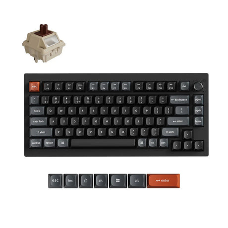 Keychron v1 ultra 8k wireless custom mechanical keyboard (black, US layout (QWERTY), silk POM brown, 75%, RGB, hot-swap, 2.4 GHz | Bluetooth 5.3 | USB-C)