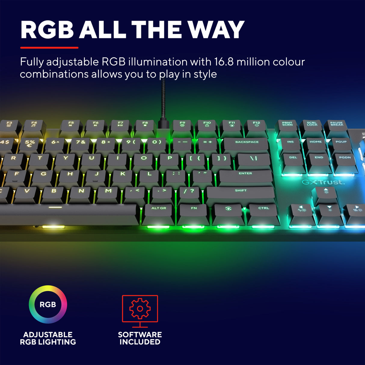 Trust GXT 866 Torix High-Performance Mechanical Gaming Keyboard, Gaming Keyboard (Black, US Layout, Huano Red, RGB)