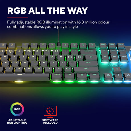 Trust GXT 866 Torix mechanesch Spilltastatur (schwaarz, US Layout (QWERTY), Huano Red, 100%, RGB)