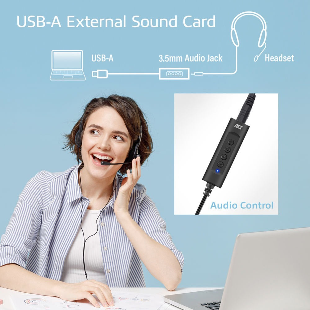 ACT Connectivity USB-A External Sound Card (Black)