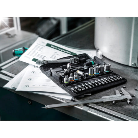Wera 8100 SA 10 Zyklop Metal Ratchet Set with Push-Through Square, 1/4" Drive, Imperial, 28-piece - 1 pc(s) - 05004020001