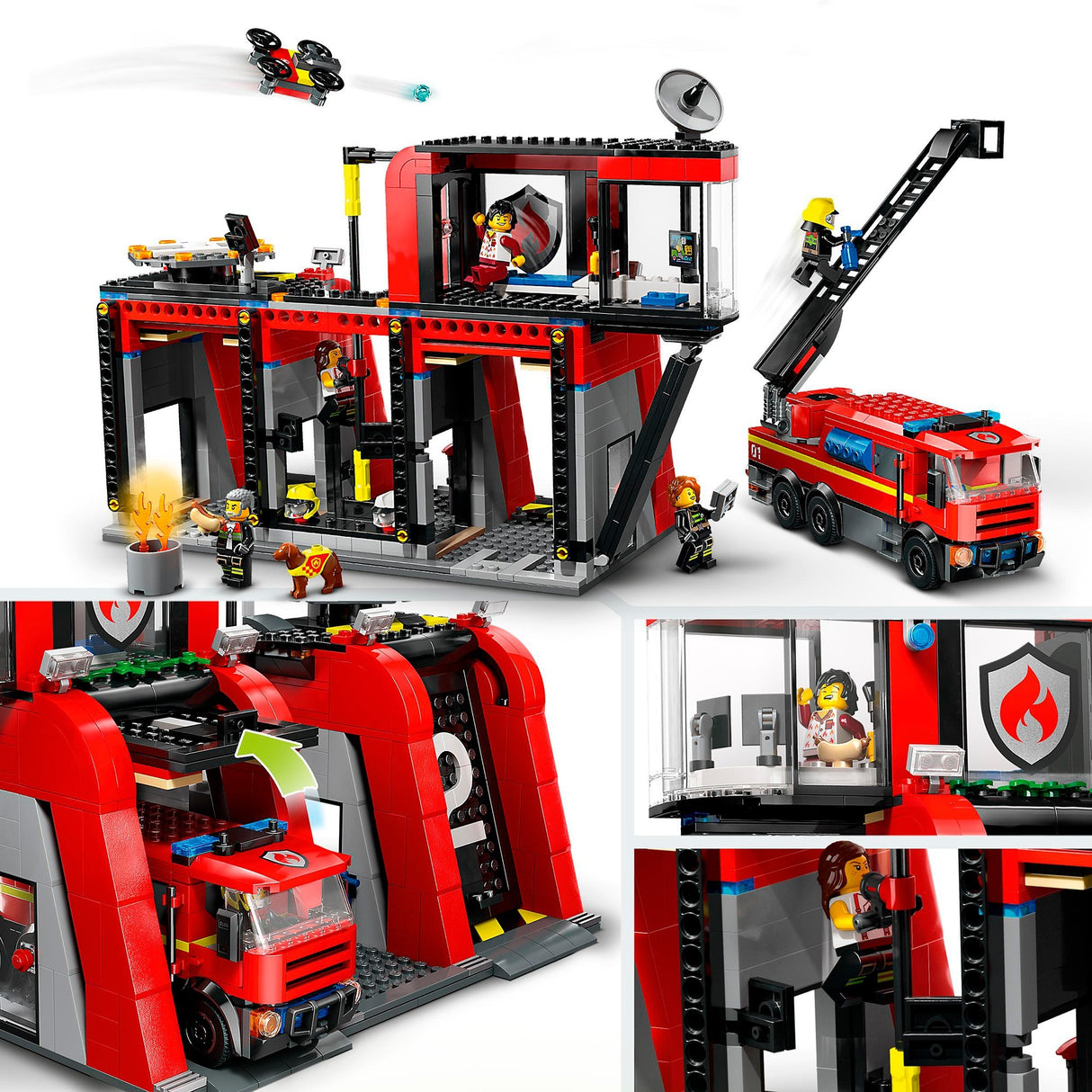 Corpo de bombeiros e caminhão de bombeiros da cidade de Lego - 60414