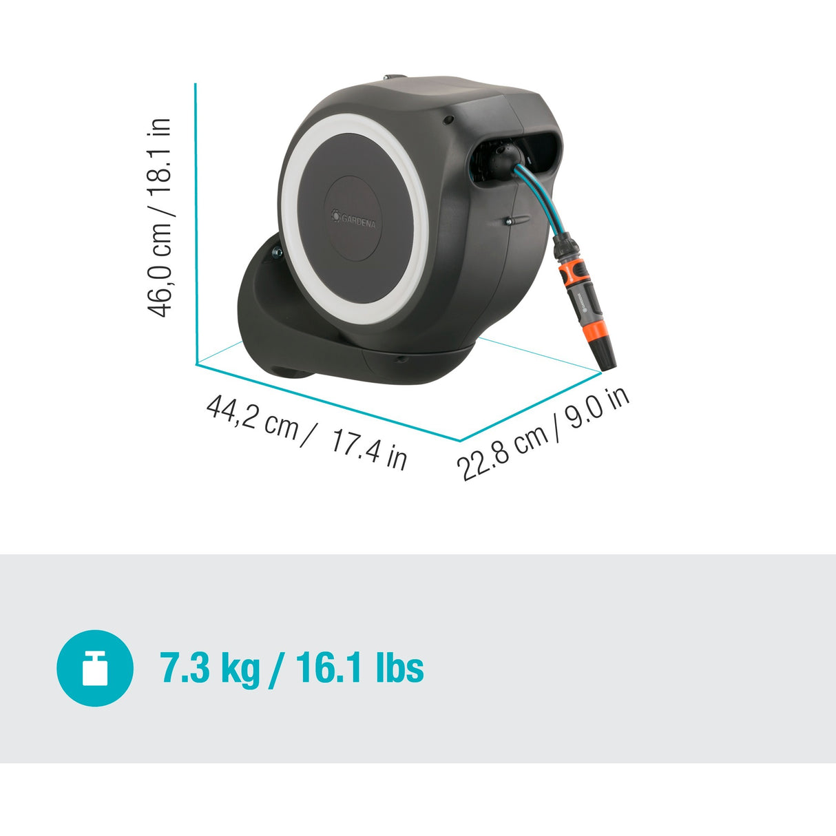 Gardena Wall-Mounted Hose Box RollUp S Hose Reel (grey, 18602-20, 15 m)
