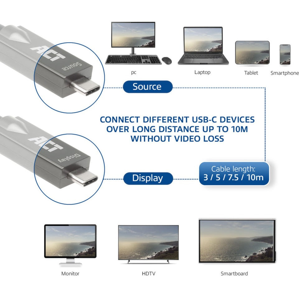Act Connectivity USB-C 3.2 Gen2 Active Optical Cable (AOC) (grey black, 5 meters)