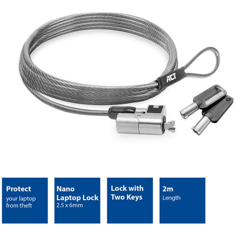Laptopschloss act ac9030 grau 2000 mm