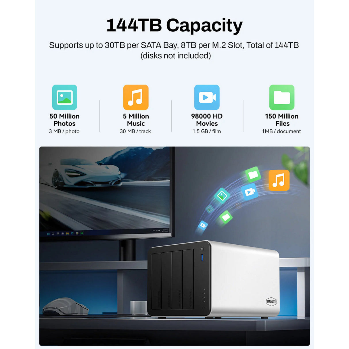 Terramaster F4-425 Plus NAS (white, 2x 5GbE, HDMI, USB)