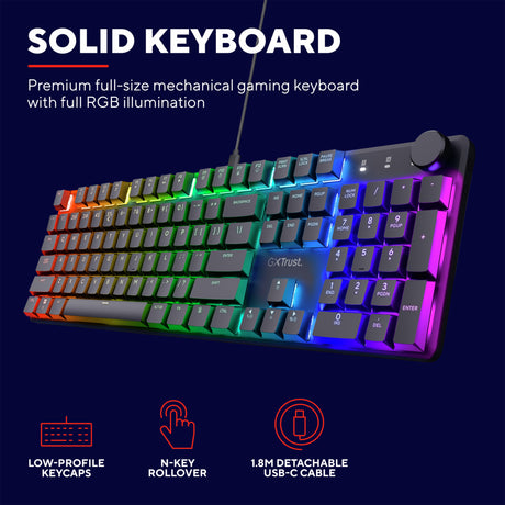 Trust GXT 866 Torix mekaniskt speltangentbord (svart, amerikansk layout (QWERTY), Huano Red, 100 %, RGB)