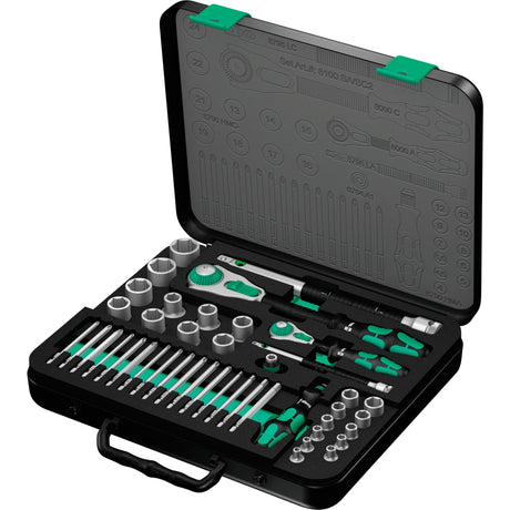 Wera 8100 sa sc 2 Zyklop Socket Set Tool Set (schwaarz gréng, 43 Stéck, Geschwindegkeet Ratchet mat Schwenkkopf)