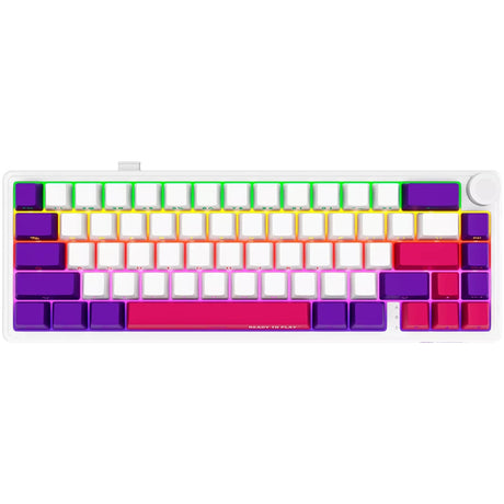Lorgar kbp70mw, gaming keyboard (white, US layout, Lorgar Toxic Purple, 65%, RGB, hot-swappable, PBT double-shot, Bluetooth 2.4GHz USB)