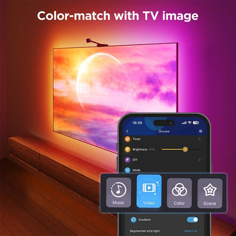 Govee Envisual Smart TV Backlight 3s LED Strip (2.4GHz WiFi, Bluetooth, for 55-65 inch TVs)