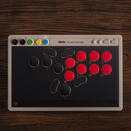 8bitdo arcade controller (grey red, 2.4 ghz bluetooth usb, nintendo switch 1 + 2, pc)