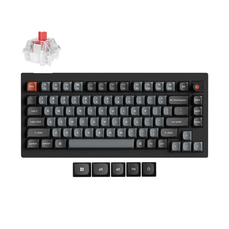Keychron v1w-d1 8k QMK wired custom mechanical keyboard (black, US layout (QWERTY), Super Red, 75%, RGB LEDs, double-shot PBT, hot-swap, 8k, knob)