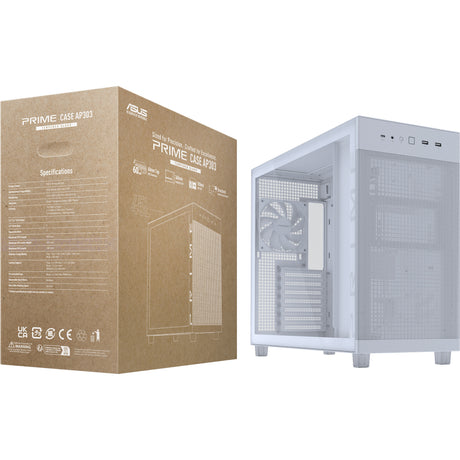 Asus Prime AP201 - Tempered Glass Panel MicroATX Case (white | 2x USB-A | 1x USB-C | tempered glass)