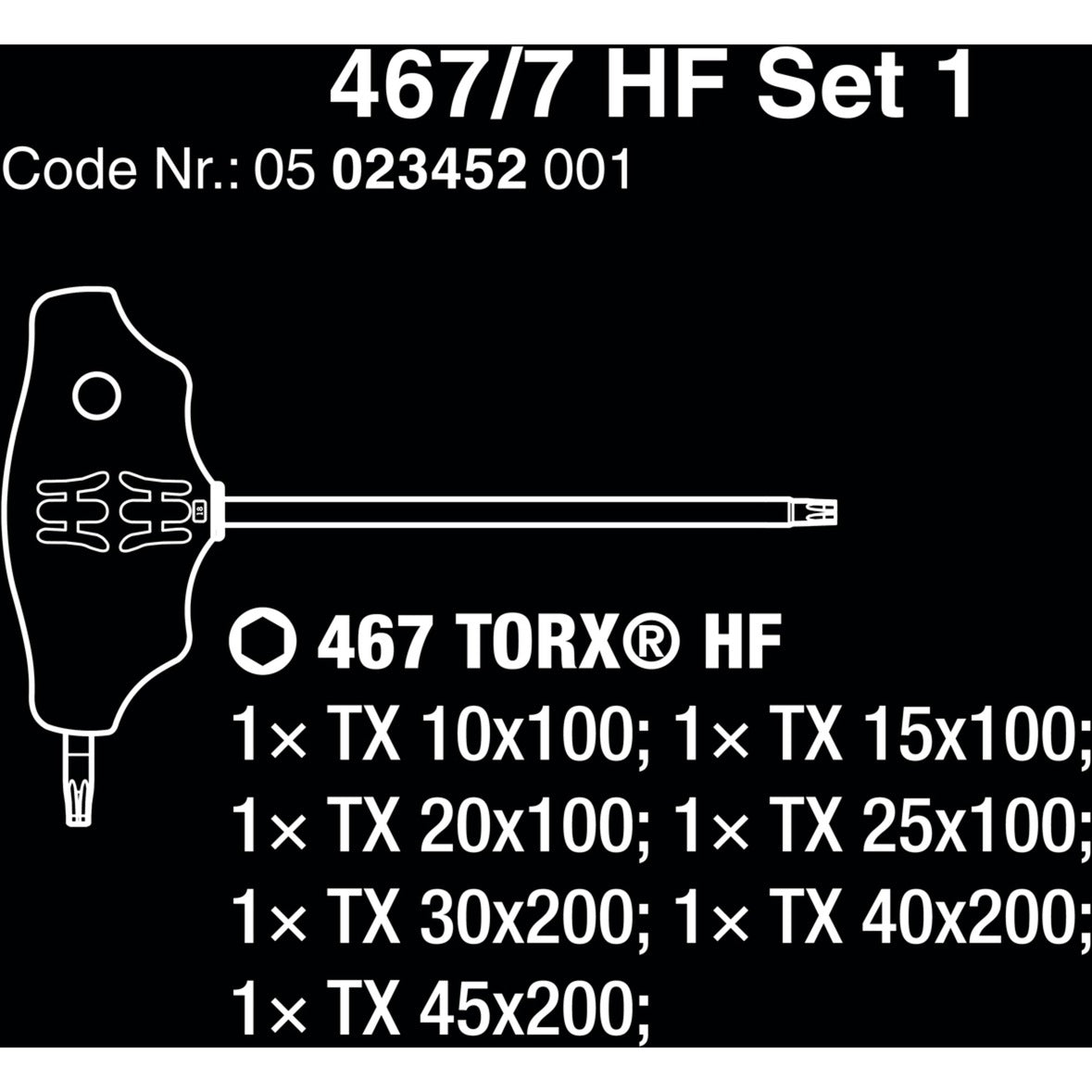 Conjunto Wera 467 7 torx hf 1 chave de fenda Phillips + rack, 7 peças (preto verde, com função de retenção)