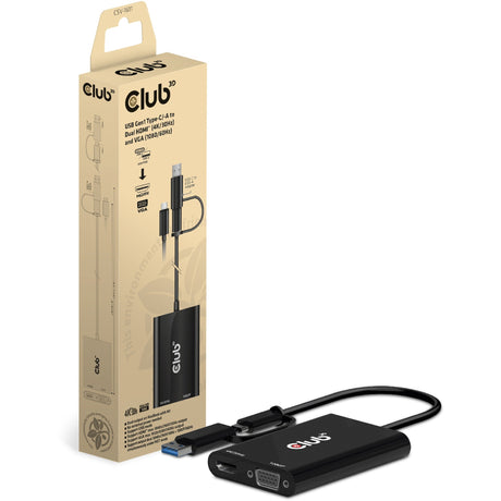 Club 3D USB Gen1 Type-C to Dual HDMI (4K 30Hz) VGA (1080 60Hz) Adapter (black)