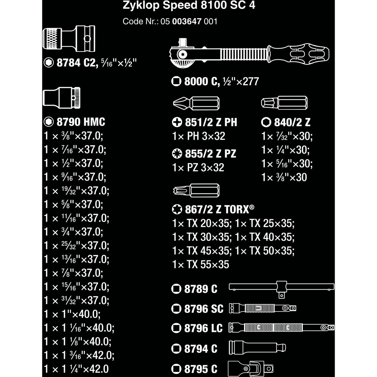 Zestaw narzędzi z grzechotką Zyklop Speed Wera 8100 sc 4 (czarno-zielony, 38-częściowy, grzechotka Speed z głowicą obrotową)
