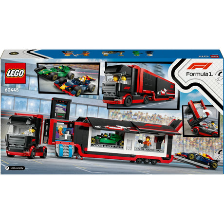 Lego city 60445 f1 truck with rb20 and amr24 f1 cars