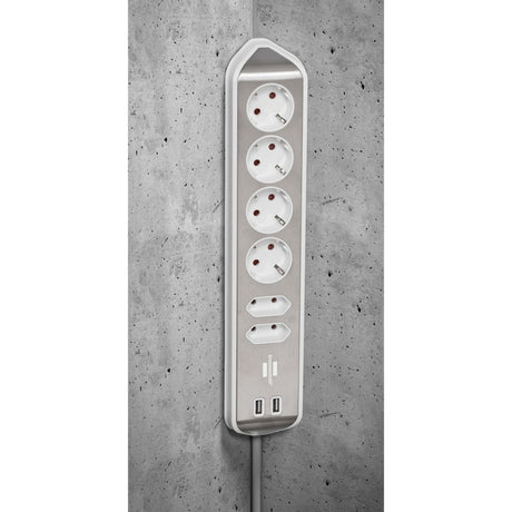 Brennerstuhl ®estilo sarok csatlakozódoboz szalag USB töltő funkcióval 6 utas 4x védőaljzatok 2x euro ezüst fehér