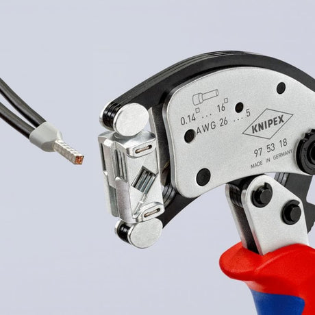 Knipex Twistor 16 self-adjusting crimping pliers for ferrules (red blue, with rotatable crimping head)