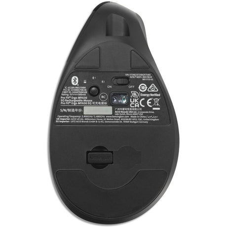 Kensington Pro Fit Ergo My630 EQ wiederaufladbare Maus (schwarz, 1000–2400 dpi, Bluetooth, 2,4 GHz)