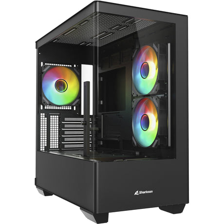 Sharkoon elite shark cm100 midi tower housing (black | 2x USB-A | 1x USB-C | RGB | tempered glass)