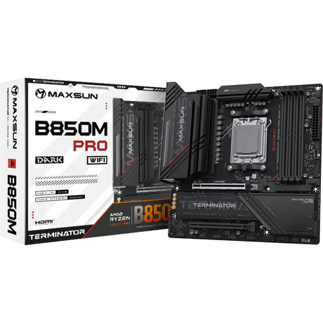 Maxsun ms-terminator b850m pro wifi socket am5 motherboard (black, raid, 2.5 gb-lan, wlan, bt, sound, µatx)