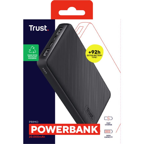 Trust primo 20.000 mah eco power bank (schwaarz)
