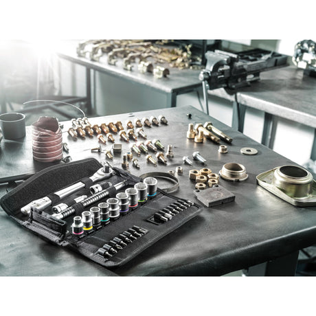 Wera 8100 sb 8 zyklop metal-ratelset, 29‑delig gereedschapsset (zwart zilver, omschakelpal, 3 8 -aandrijving, metrisch)
