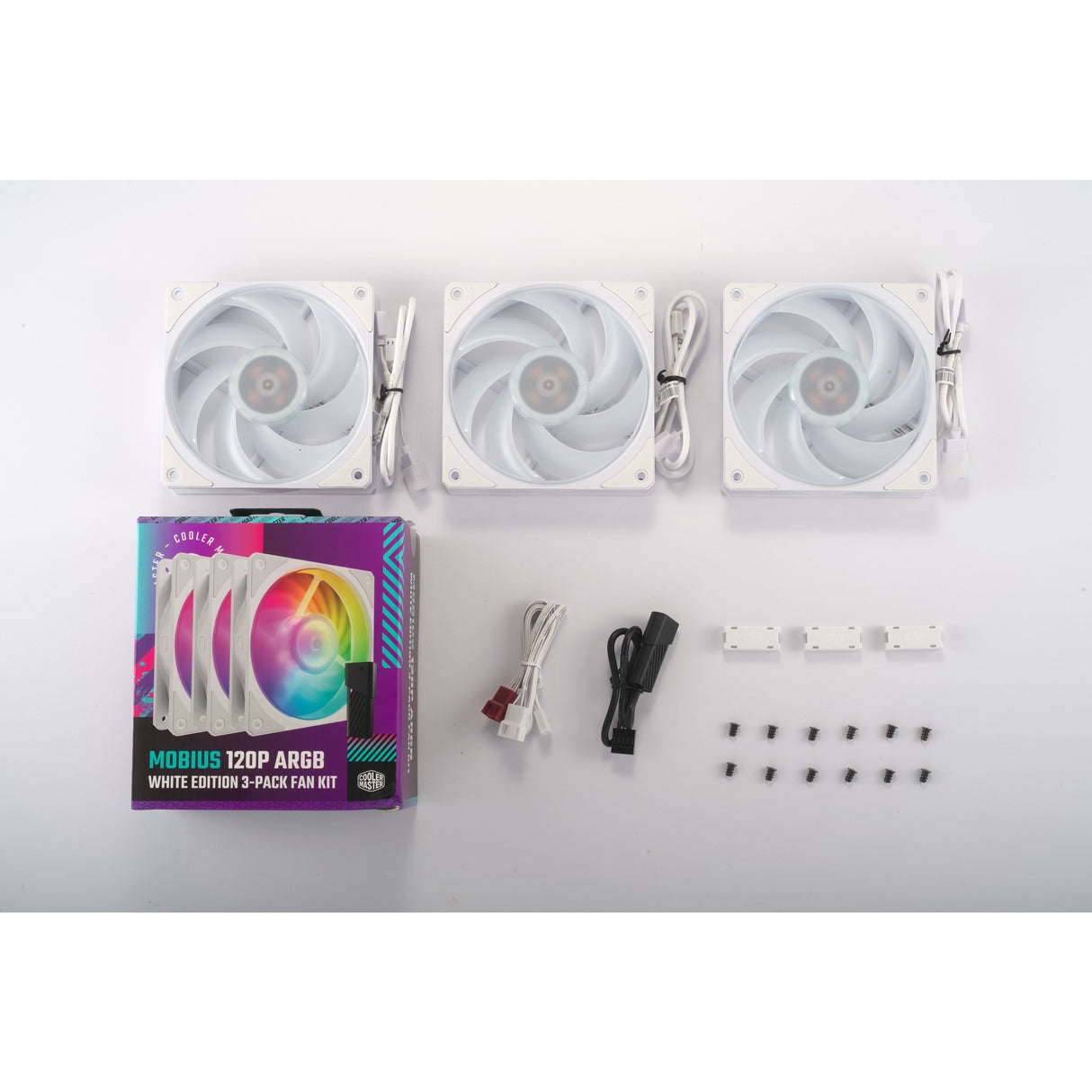 Cooler Master Mobius 120p ArGB 120x120x25 Gehäuselüfter (weiß, 3 Stück, 120 x 120 x 25 mm, PWM)