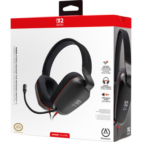 Káblové stereo slúchadlá Powera pre herné slúchadlá cez uši Nintendo Switch 2 (čierna červená, Nintendo Switch 2, Nintendo Switch – model OLED, Nintendo Switch, Nintendo Switch Lite)