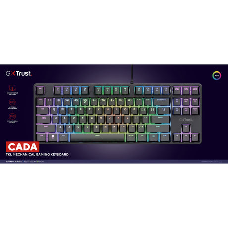 Trust gxt 864 cada compact mechanisch tkl-gamingtoetsenbord (zwart, us lay-out (qwerty), huano brown, rgb)