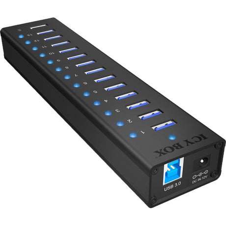 Ledinė dėžutė ib-ac6113 USB šakotuvas (juodas, 13x USB 3.0, 1x USB įkrovimo prievadas)