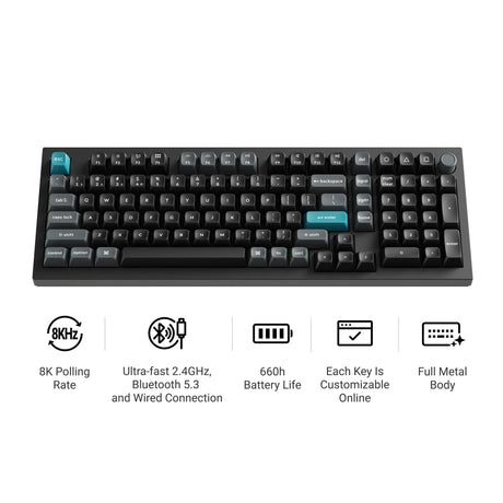Keychron q5 ultra-m3 8k wireless custom mechanical keyboard (black, us layout (qwerty), silk pom brown, 96%, rgb, hot swap, 8k, 2.4 ghz | bluetooth 5.2 | usb-c)
