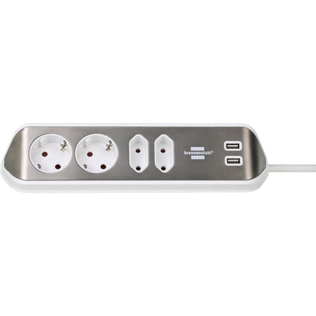 Brennerstuhl ®estilo sarok csatlakozódoboz szalag USB töltő funkcióval 4 utas 2x védőaljzatok 2x euro ezüst fehér