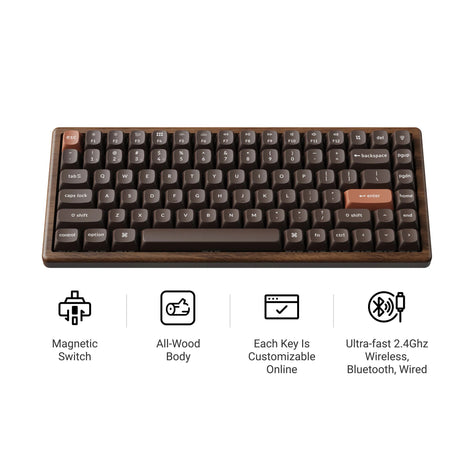 Keychron K2 HE all-wood special edition mechanical keyboard (wood color, US layout (QWERTY), Gateron double-rail magnetic Nebula, 75%, Gateron double-rail magnetic, OSA PBT double-shot, hot swap, Bluetooth 5.2 | USB-C)