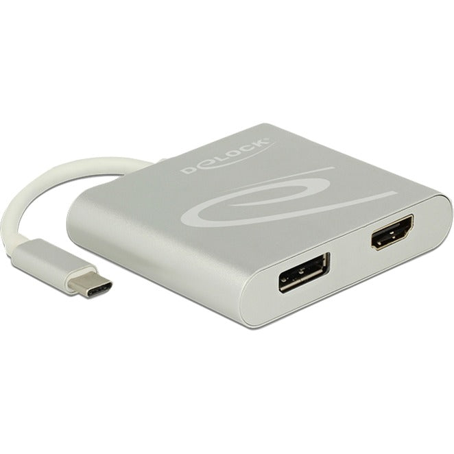 Delock USB-C > 1x HDMI + 1x DisplayPort adapter (silver, 0.1 meter, 4k)