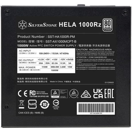 Silverstone hela 1000rz modulaire 1000 watt voeding (zwart, 1x 12v-2x6, 5x pcie)