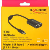 Delock USB-C (samec) > port mini displeja (samica) s adaptérom funkcie PD (tmavošedý, 0,2 metra)