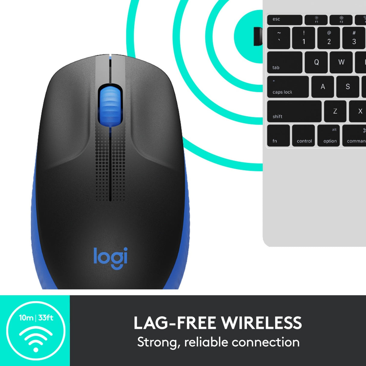 Logitech m190 full-size wireless mouse (blue, 1000 dpi)