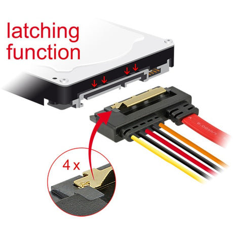Delock sata 7 pin + molex 4 pin захранващ щепсел > sata 22 pin прав ъглов адаптер (черно червен)
