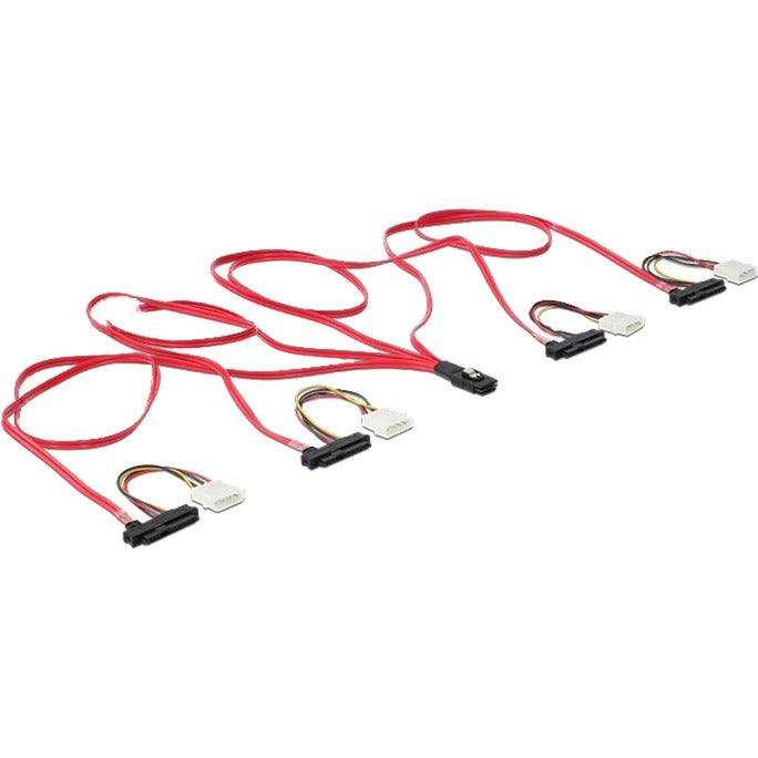 Delock mini SAS SFF-8087 > 4 x SAS SFF-8482 + napájecí adaptér (červená černá, 1 metr)
