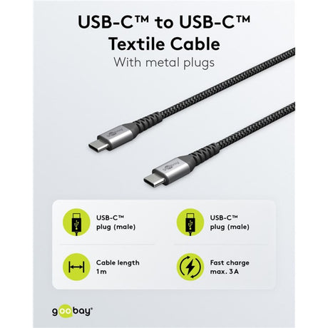 Rychlá nabíječka Goobay USB-C nano (65 W) a textilní kabel USB-C (černý, 1 metr)