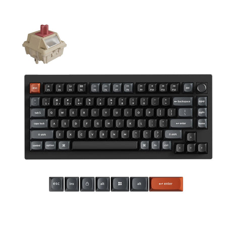 Keychron v1 ultra 8k wireless custom mechanical keyboard (black, US layout (QWERTY), silk POM red, 75%, RGB, hot-swap, 2.4 GHz | Bluetooth 5.3 | USB-C)